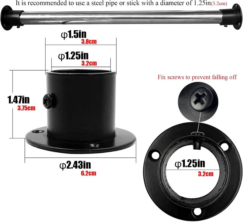 OperSeven 1-1/4 Inch 4 Packs Black Heavy Duty Stainless Steel Closet Rod End Supports Closet Pole Sockets Flange Rod Holder with Screws， Closet Shelf and Rod Brackets (High Flange) - Image 2